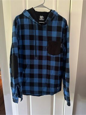 Routine Baseball Buffalo Plaid Flannel Hooded Shirt in Blue and Black